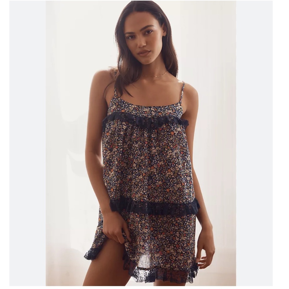 Anthropologie Lace-Trim Ruffle Mini Nap Dress